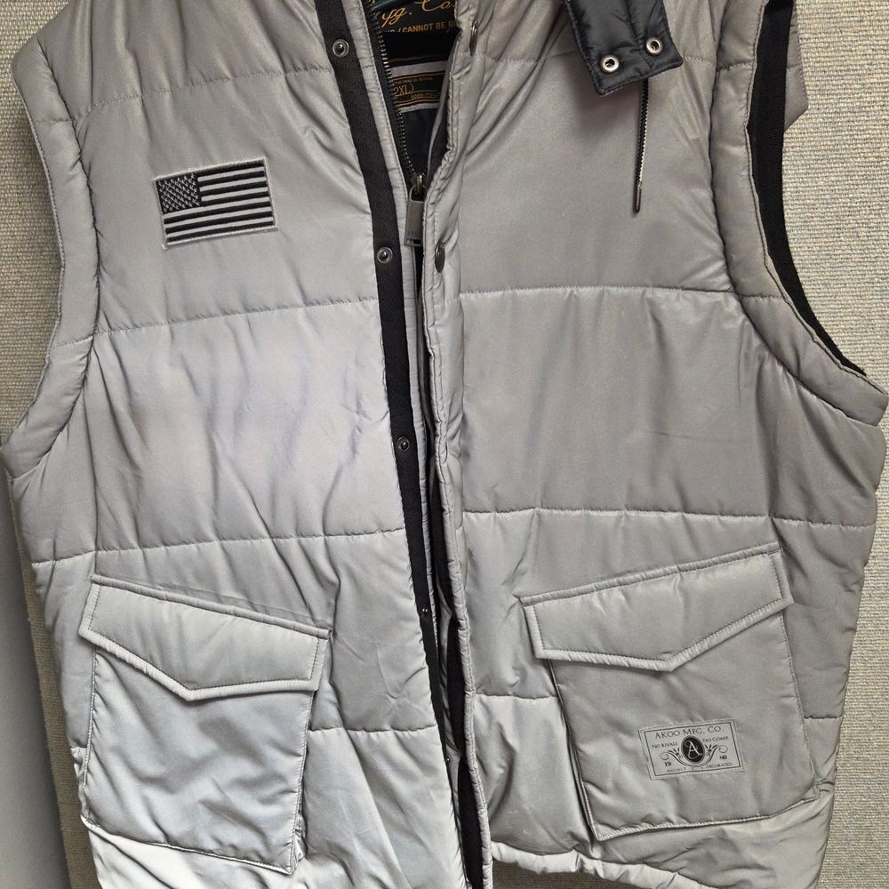 Akoo Silver Puffer Vest with Patch Detail